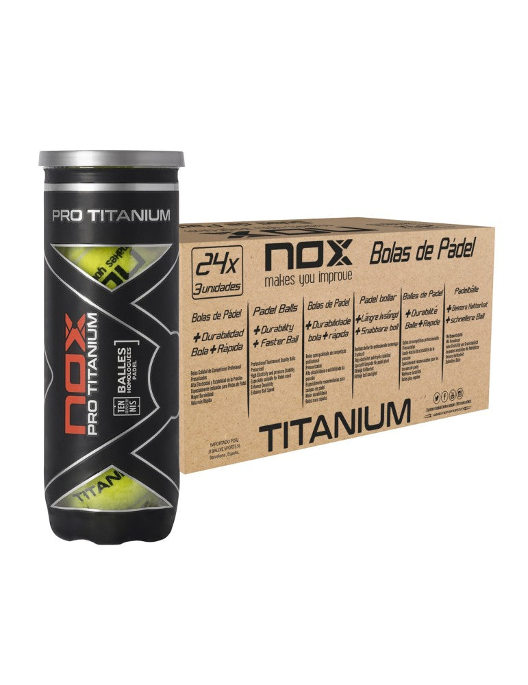 Nox Padelbal Pro Titanium doos met 24 cans a 3 ballen (72 ballen)